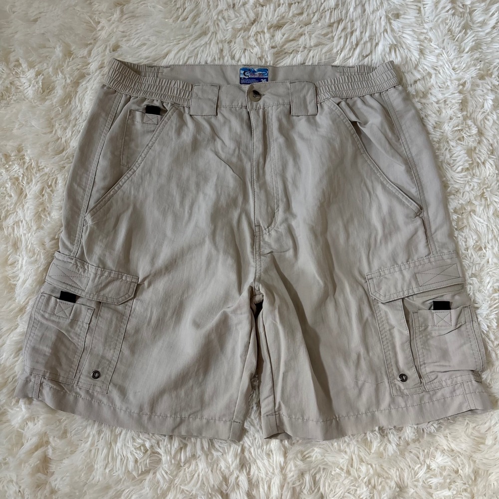 World Wide Sportsman Mens 36 Cargo Fishing Shorts Tan Nylon Hiking Utility